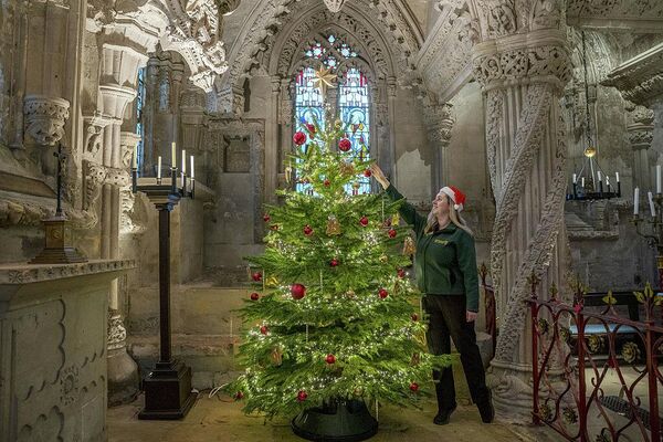 ექსკურსიამძღოლი მეგან კინგჰორნი შოტლანდიაში, როსლინის სამლოცველოში საშობაო ნაძვის ხეს რთავს. - Sputnik საქართველო