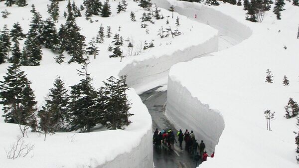 Путь среди высоких сугробов в японском городе Аомори - Sputnik Грузия