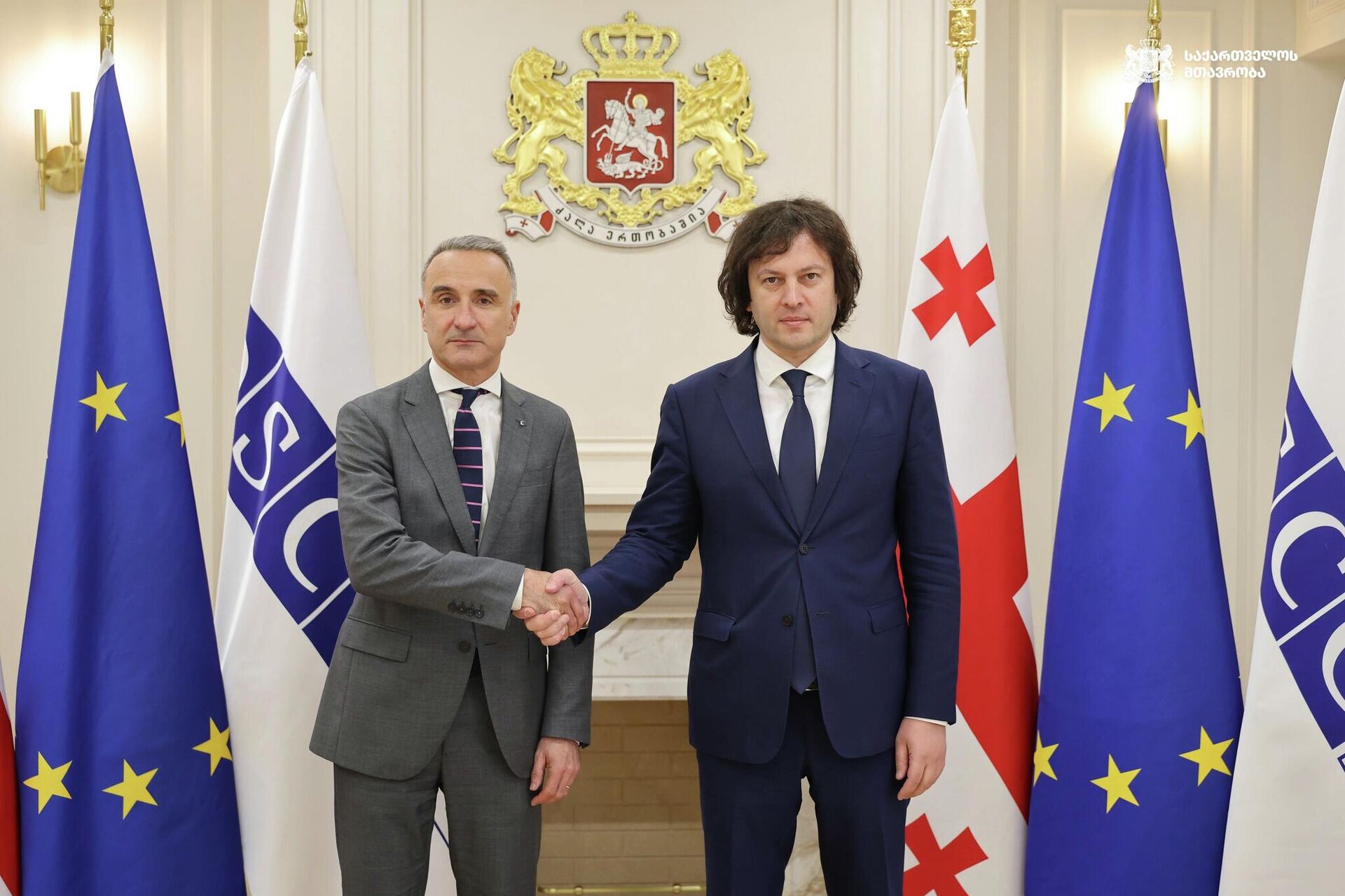 Президент Парламентской ассамблеи ОБСЕ Пере Хоан Понс Сампьетро и премьер Грузии Ираклий Кобахидзе, Тбилиси, Грузия, 10 марта 2026г. - Sputnik Грузия, 1920, 14.03.2026
