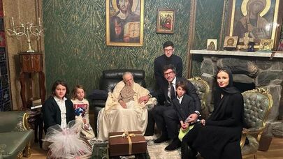 Каха Каладзе с семьей у католикоса-патриарха Всея Грузии Илии II