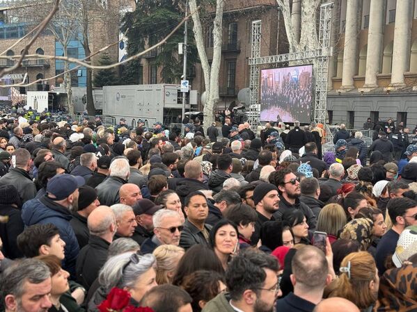 Горожане наблюдают за происходящим через специально установленные мониторы. - Sputnik Грузия