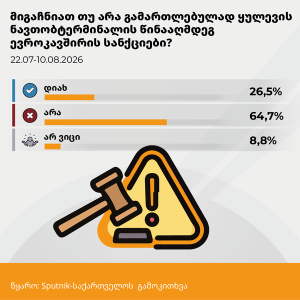მიგაჩნიათ თუ არა გამართლებულად ყულევის ნავთობტერმინალის წინააღმდეგ ევროკავშირის სანქციები?
 - Sputnik საქართველო