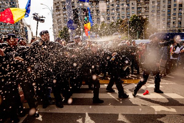 Ситуацию обострило то, что часть демонстрантов, протестующих против запрета на экспорт мелкого рогатого скота, начали бросать в силовиков различные предметы. - Sputnik Грузия