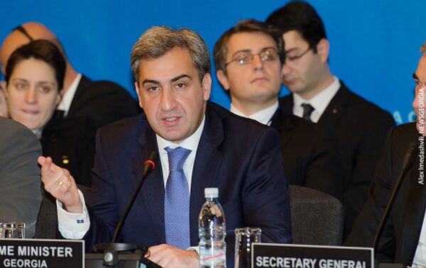 На открытии заседания комиссии Грузия-НАТО выступает грузинский премьер-министр Николоз Гилаури. - Sputnik Грузия