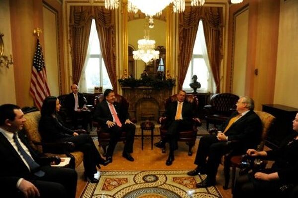Президент Грузии Михаил Саакашвили в ходе своего официального визита в США, который проходил с 29 января по 3 февраля, посетил Конгресс США, где провел встречи с американскими конгрессменами и сенаторами.  - Sputnik Грузия