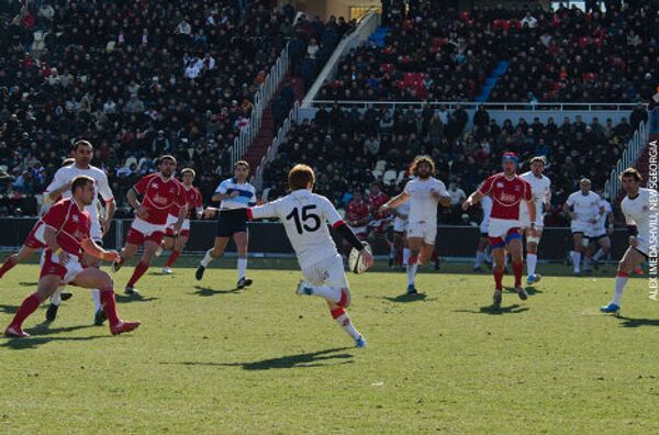 Сборная Грузии одержала победу над российской командой в Кубке европейских наций по регби с разгромным счетом – сорок шесть - ноль. Матч прошел 17 марта на стадионе имени Михаила Месхи при переполненных трибунах – впервые за последние четыре года российская сборная играла в Тбилиси. - Sputnik Грузия