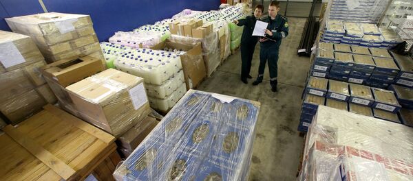 Работники таможенного поста на складе задержанных товаров Работники таможенного поста на складе задержанных товаров - Sputnik Грузия