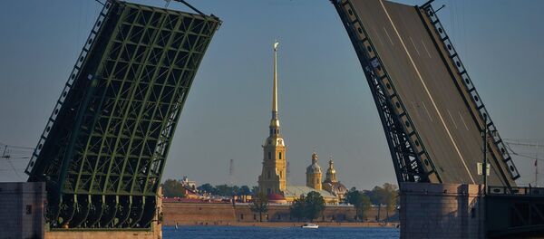 Вид на разведенный Дворцовый мост и Петропавловскую крепость в Санкт-Петербурге - Sputnik Грузия