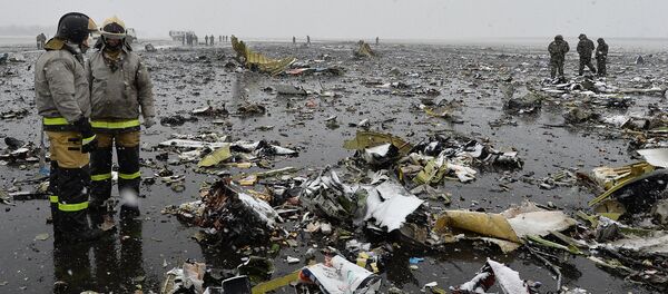 На месте крушения пассажирского самолета Boeing-737-800, который разбился при посадке в аэропорту Ростова-на-Дону. - Sputnik Грузия