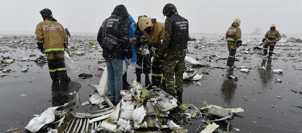 На месте крушения пассажирского самолета Boeing-737-800, который разбился при посадке в аэропорту Ростова-на-Дону. На месте крушения пассажирского самолета Boeing-737-800, который разбился при посадке в аэропорту Ростова-на-Дону. - Sputnik Грузия