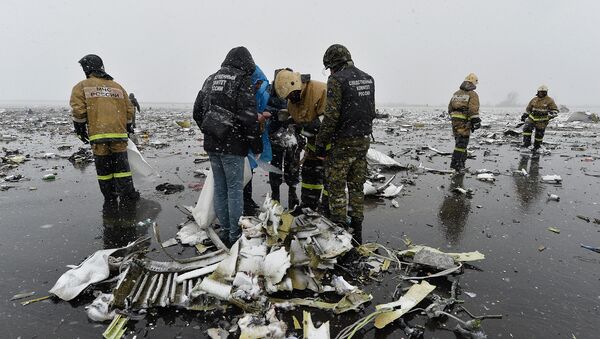 На месте крушения пассажирского самолета Boeing-737-800, который разбился при посадке в аэропорту Ростова-на-Дону. - Sputnik Грузия