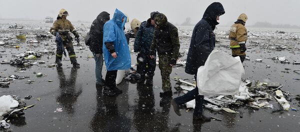 На месте крушения пассажирского самолета Boeing-737-800, который разбился при посадке в аэропорту Ростова-на-Дону. - Sputnik Грузия