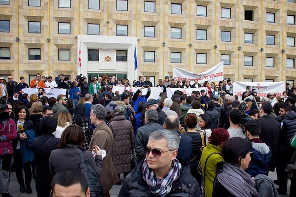Участники акции протестовали против того, что до сих пор в Грузии еще никто не был наказан за распространение кадров скрытой съемки. - Sputnik Грузия
