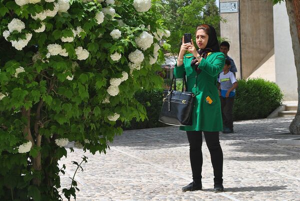 Девушка фотографирует цветы у мавзолея Абулькасима Фирдоуси. - Sputnik Грузия