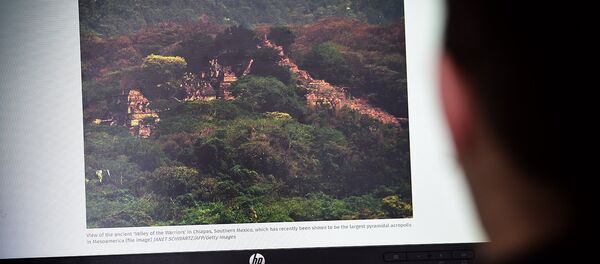 Девушка рассматривает на мониторе фотографию затерянного города майя, обнаруженного по спутниковым снимкам - Sputnik Грузия