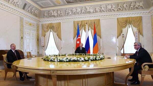 რუსეთის, სომხეთისა და აზერბაიჯანის პრეზიდენტები შეხვედრაზე სანკტ-პეტერბურგში - Sputnik საქართველო