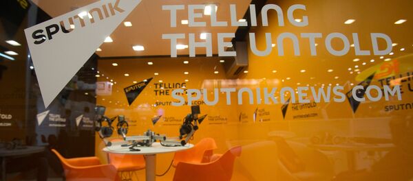 Стенд Международного информационного агентства Sputnik (Спутник) в ЭкспоФоруме перед открытием XX Санкт-Петербургского международного экономического форума - Sputnik Грузия