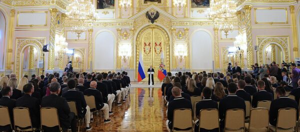 Президент РФ В. Путин встретился с российской олимпийской сборной в Кремле - Sputnik Грузия