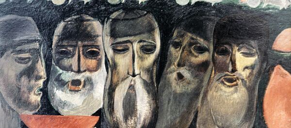 Репродукция картины грузинского художника Мераба Бердзенишвили Старики, пьющие вино. - Sputnik Грузия