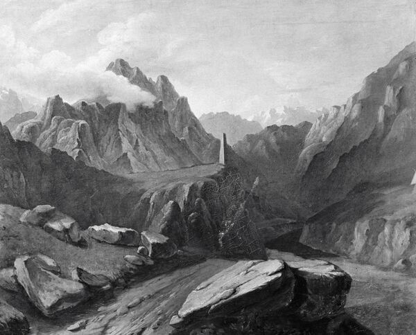 Репродукция картины Башня в селении Сиони близ Казбека работы Михаила Лермонтова - Sputnik Грузия