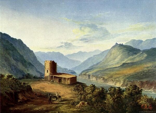 Михаил Лермонтов Военно-Грузинская дорога близ Мцхета, масло, 1837-й год - Sputnik Грузия