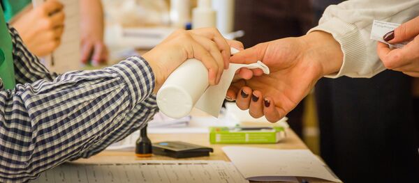 Проверка маркировки на пальцах избирателей на входе на участок для голосования - Sputnik Грузия