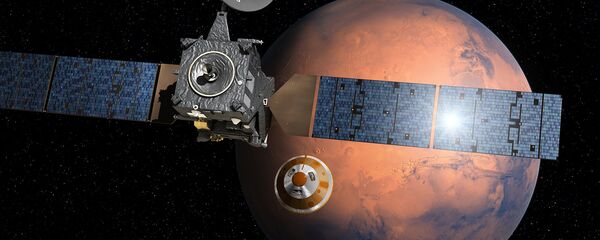 Изображение ExoMars 2016 во время отстыковки посадочного модуля на фоне Марса - Sputnik Грузия