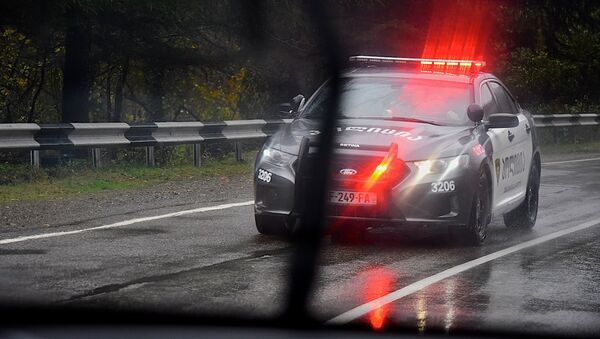 Полицейская машина едет по трассе в дождь - Sputnik Грузия