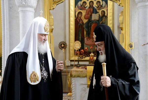 Католикос-Патриарх всея Грузии Илия Второй на встрече с патриархом Московским и всея Руси Кириллом в Москве. - Sputnik Грузия