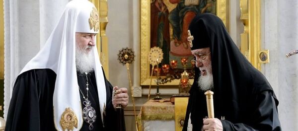 Католикос-Патриарх всея Грузии Илия Второй на встрече с патриархом Московским и всея Руси Кириллом в Москве Католикос-Патриарх всея Грузии Илия Второй на встрече с патриархом Московским и всея Руси Кириллом в Москве - Sputnik Грузия