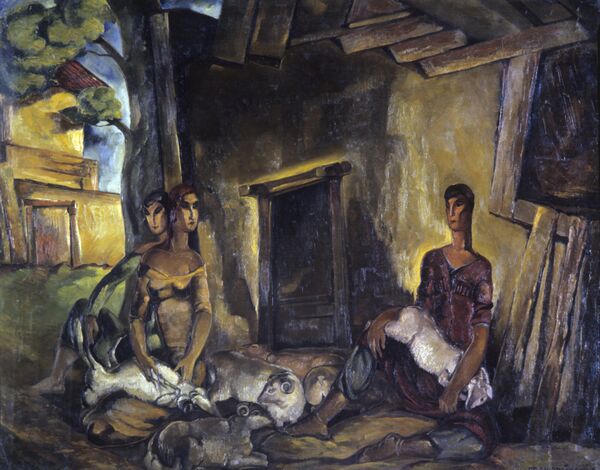 Репродукция картины Стрижка овец Ладо Гудиашвили - Sputnik Грузия