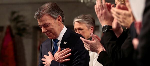 Президенту Колумбии Хуану Мануэлю Сантосу вручают Нобелевскую премию мира - Sputnik Грузия