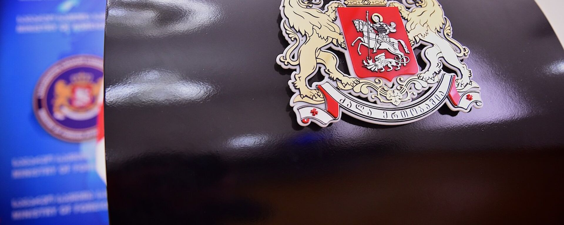 Герб Грузии на трибуне для выступлений в МИД - Sputnik Грузия, 1920, 24.09.2025