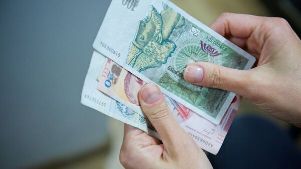 Человек держит в руках купюры грузинской валюты лари различного номинала - Sputnik Грузия