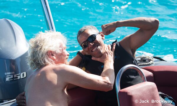 Бывший президент США Барак Обама и основатель Virgin Group Ричард Брэнсон отдыхают на острове Москито, принадлежащем Брэнсону. Миллионер пригласил на свой остров Барака Обаму и его жену Мишель после того, как чета Обама покинула Белый дом - Sputnik Грузия