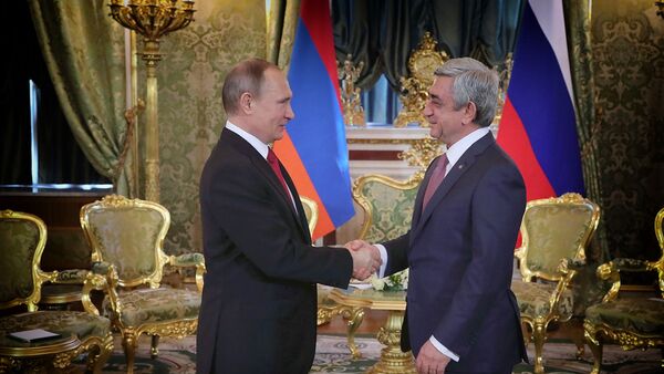 Президенты РФ и Армении Владимир Путин и Серж Саргсян - Sputnik Грузия