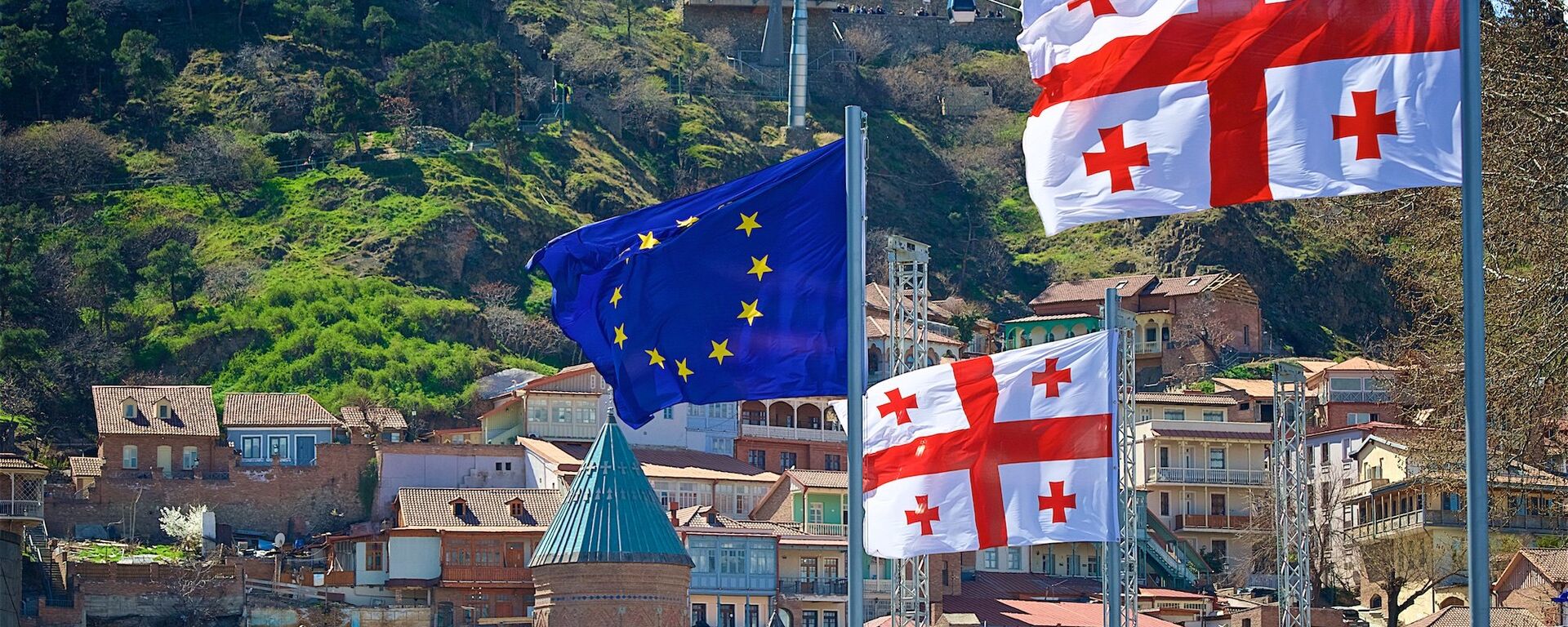 Флаги ЕС и Грузии в центре грузинской столицы - Sputnik Грузия, 1920, 31.10.2021