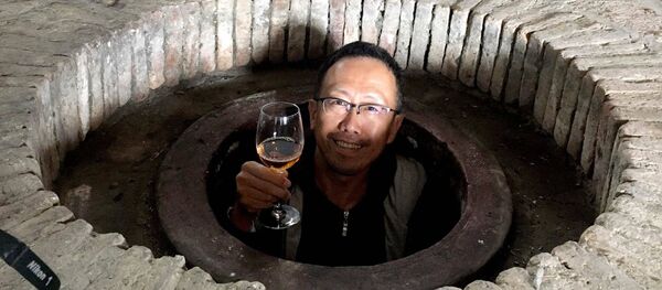 იაპონელი ღვინის მაგისტრი კენიჩი ოჰაში შალაურის ღვინის მარანში - Sputnik საქართველო