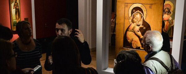 Икона Богоматерь Владимирская (1652 г. Лицевая сторона двусторонней иконы. Симон Ушаков) Икона Богоматерь Владимирская (1652 г. Лицевая сторона двусторонней иконы. Симон Ушаков) - Sputnik Грузия