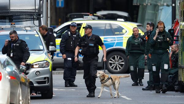 Офицеры полиции на месте террористического нападения в Лондоне, где машина врезалась в людей - Sputnik Грузия