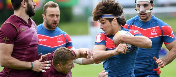 Матч 1/4 финала первого этапа чемпионата Европы по регби-7 между мужскими сборными командами России и Грузии Матч 1/4 финала первого этапа чемпионата Европы по регби-7 между мужскими сборными командами России и Грузии - Sputnik Грузия