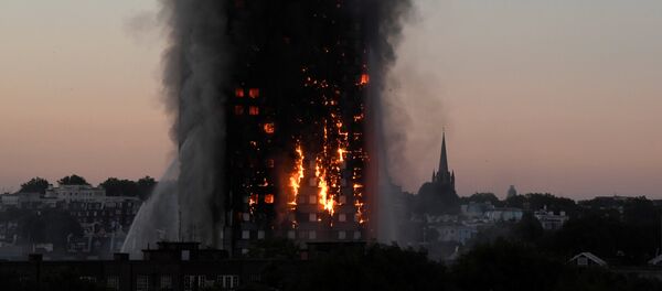 Дым поднимается над горящим высотным жилым домом на Латимер-роуд в Лондоне. В результате пожара 24-х этажное жилое здание было полностью уничтожено огнем - Sputnik Грузия