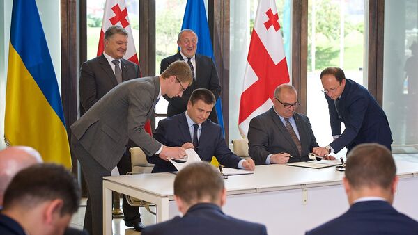 Подписание соглашения в сфере образования между Грузией и Украиной в ходе визита Петра Порошенко - Sputnik Грузия