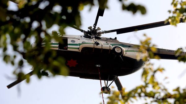 Вертолет Ми-8 пограничной службы МВД Грузии участвующий в тушении пожара в Боржоми-Харагаульском лесу - Sputnik Грузия