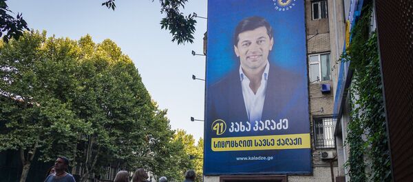 Баннер с изображением кандидата в мэры Тбилиси от партии Грузинская мечта Кахи Каладзе - Sputnik Грузия