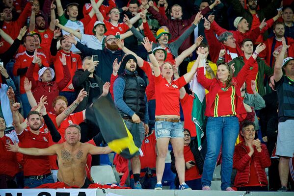 Болельщики из Уэльса радуются победе своей команды над сборной Грузии. Всего в Тбилиси на матч приехало около двух тысяч болельщиков из Уэльса - Sputnik Грузия