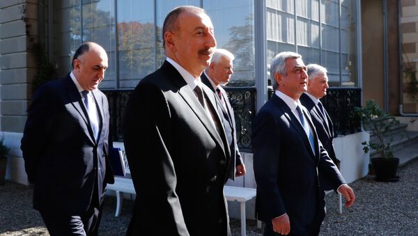 Встреча президентов Армении и Азербайджана Сержа Саргсяна и Ильхама Алиева в Женеве - Sputnik Грузия