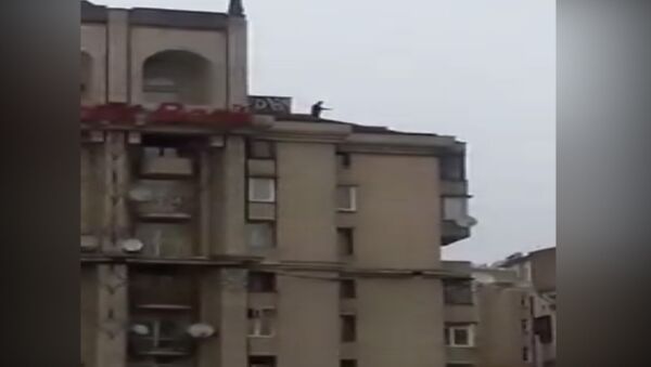 Кадры с Саакашвили, угрожающим спрыгнуть с крыши восьмиэтажного дома в Киеве - Sputnik Грузия