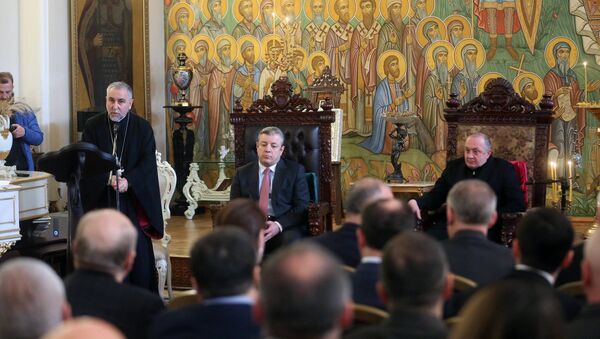 Премьер-министр Георгий Квирикашвили и президент Георгий Маргвелашвили в Духовной академии - Sputnik Грузия