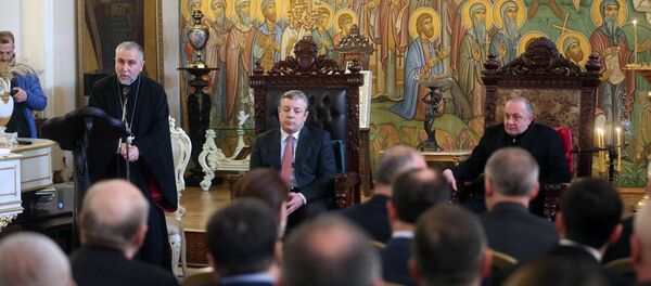 საქართველოს პრემიერ-მინისტრი გიორგი კვირიკაშვილი და საქართველოს პრეზიდენტი გიორგი მარგველაშვილი სასულიერო აკადემიაში საქართველოს პრემიერ-მინისტრი გიორგი კვირიკაშვილი და საქართველოს პრეზიდენტი გიორგი მარგველაშვილი სასულიერო აკადემიაში - Sputnik საქართველო